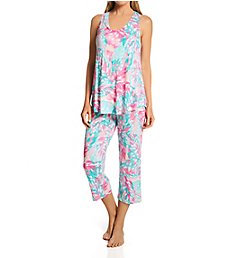 Ellen Tracy Leaf Tank and Cropped Pant PJ Set with Soft Bra 8425532