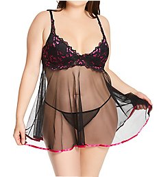 Shirley of Hollywood Plus Size Two Tone Lace 2-Piece Babydoll Set X25824